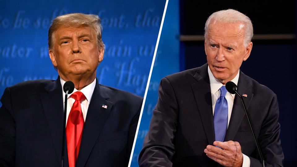 Joe Biden (R) wins presidency, defeating Donald Trump (L)